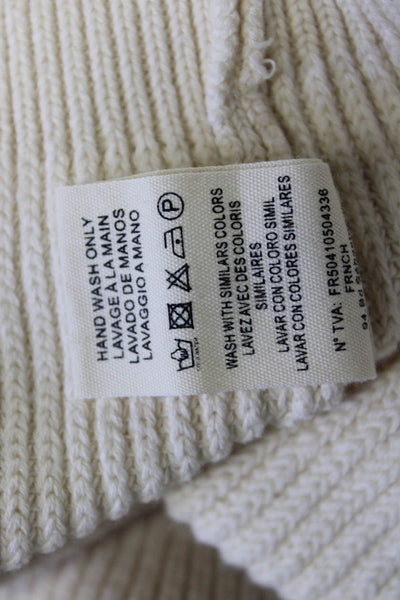 FRNCH Women Pullover Crew Neck Cotton Sweater Beige Size M