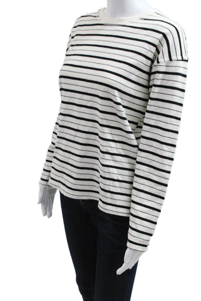 Zara Women Basic Jersey T-Shirt Black Striped Crew Neck Long Sleeve Size S