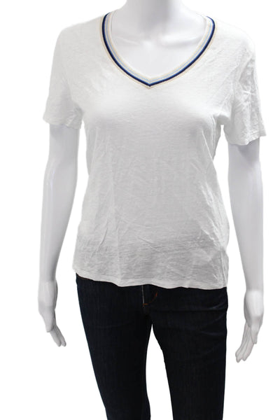 Falconeri Womens Basic V-Neck White Flax Short Sleeve T-Shirt Spring Size M
