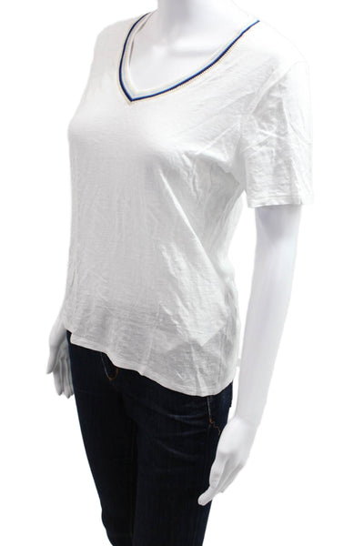 Falconeri Womens Basic V-Neck White Flax Short Sleeve T-Shirt Spring Size M