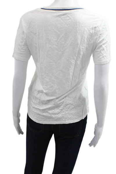 Falconeri Womens Basic V-Neck White Flax Short Sleeve T-Shirt Spring Size M