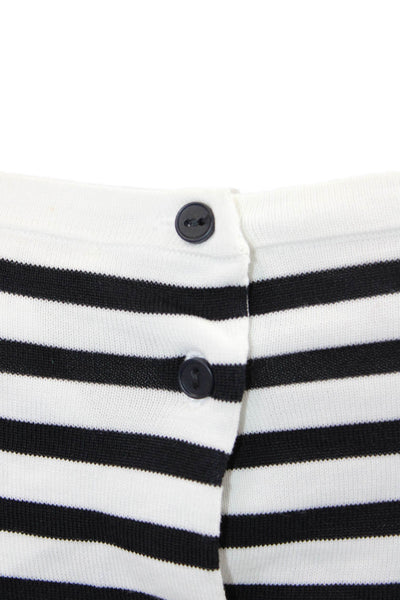 COS Women Black Striped Cotton Round Neck 3/4 Sleeve Button Up Blouse Size S