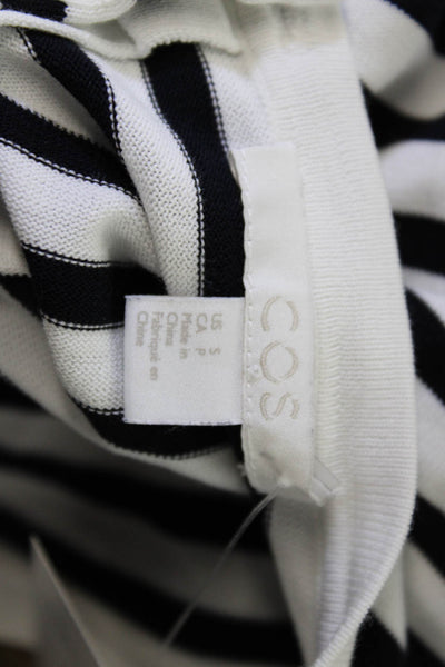 COS Women Black Striped Cotton Round Neck 3/4 Sleeve Button Up Blouse Size S