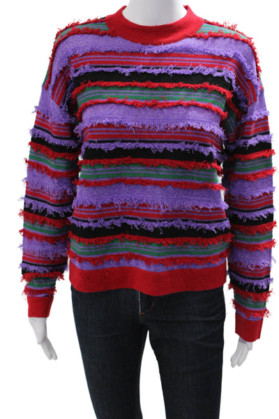 Uterque Womens Black Striped Crew Neck Pullover Sweater Long Sleeve Size S