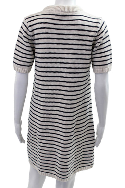 Zara Womens Shift Sweater Dress White Striped Cotton Short Sleeve Size M