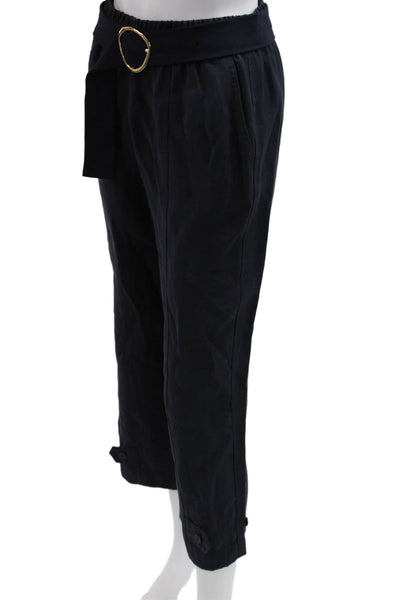 Zara Womens Cropped Paperbag Pants Dark Blue Viscose Blend Size S