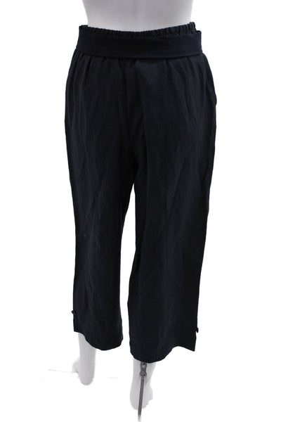 Zara Womens Cropped Paperbag Pants Dark Blue Viscose Blend Size S