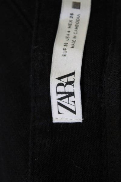 Zara Women Cropped Black Linen Viscose Pants Size 4