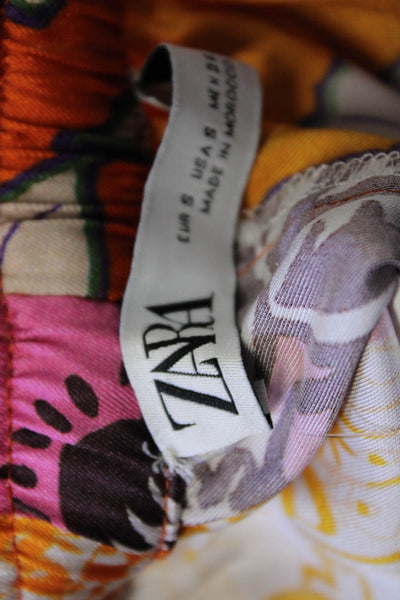 Zara Women Black Floral Drawstring Shorts 100% Polyester Size S