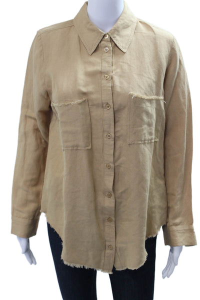 Show Me Your Mumu Women Tan Linen Rayon Collared Button Up Long Sleeve Size XS