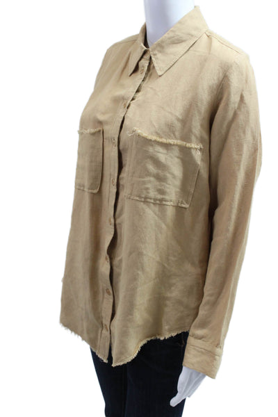 Show Me Your Mumu Women Tan Linen Rayon Collared Button Up Long Sleeve Size XS