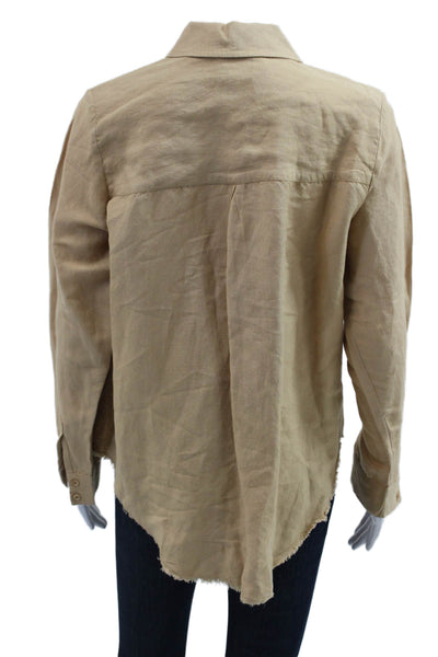 Show Me Your Mumu Women Tan Linen Rayon Collared Button Up Long Sleeve Size XS