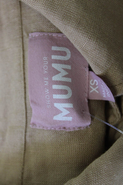 Show Me Your Mumu Women Tan Linen Rayon Collared Button Up Long Sleeve Size XS