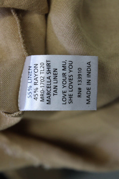 Show Me Your Mumu Women Tan Linen Rayon Collared Button Up Long Sleeve Size XS