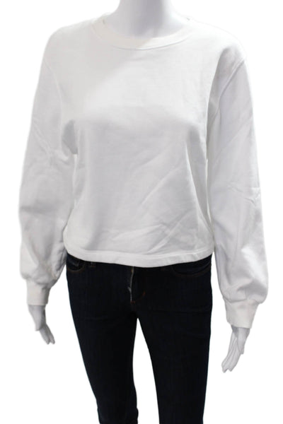 Zara Womens Pullover Sweatshirts White Crew Neck Long Sleeve Cotton Size S