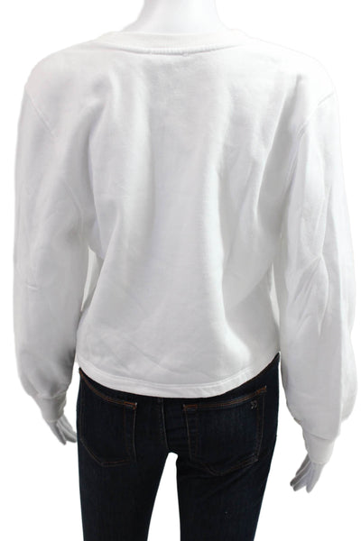 Zara Womens Pullover Sweatshirts White Crew Neck Long Sleeve Cotton Size S
