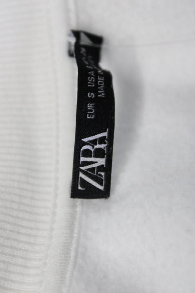 Zara Womens Pullover Sweatshirts White Crew Neck Long Sleeve Cotton Size S
