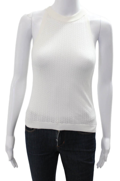 Alice + Olivia Women White Mock Neck Herringbone Tank Designer Size S