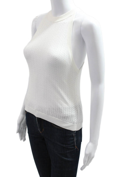 Alice + Olivia Women White Mock Neck Herringbone Tank Designer Size S