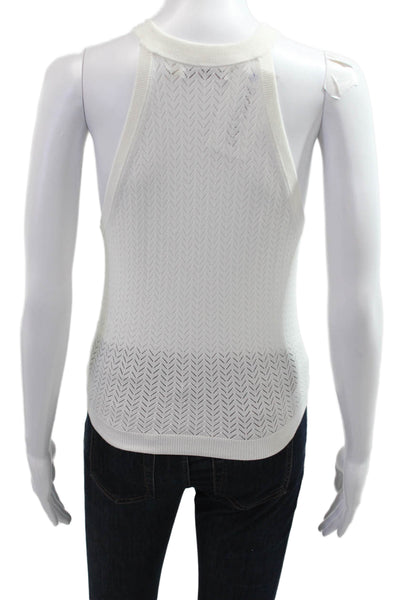Alice + Olivia Women White Mock Neck Herringbone Tank Designer Size S