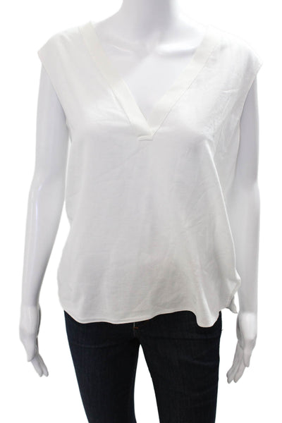 Vince Women Basic White V-Neck Sleeveless Cotton Blouse Size S