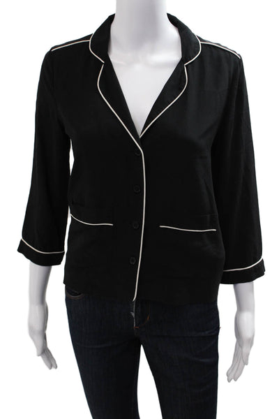 Equipment Femme Women Silk Collared Button-Up Black 3/4 Sleeve Solid Size XS