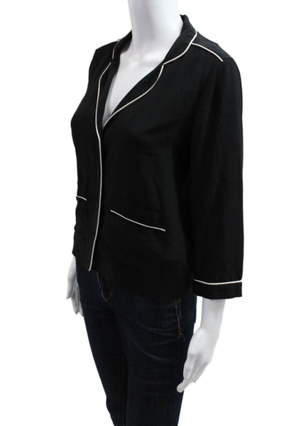 Equipment Femme Women Silk Collared Button-Up Black 3/4 Sleeve Solid Size XS