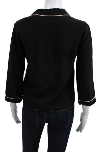 Equipment Femme Women Silk Collared Button-Up Black 3/4 Sleeve Solid Size XS