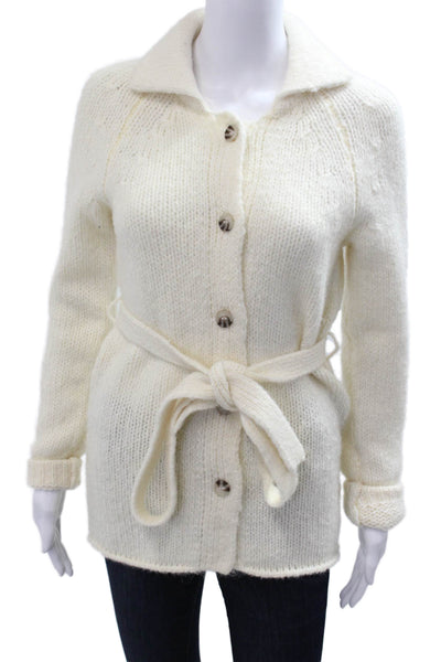 Zara Womens Cardigan Collared Button Beige Wool Blend Long Sleeve Size S
