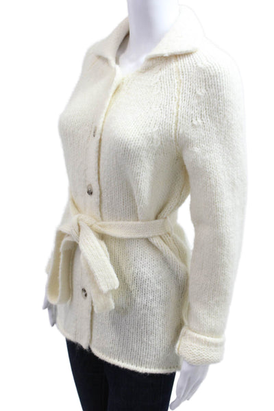 Zara Womens Cardigan Collared Button Beige Wool Blend Long Sleeve Size S