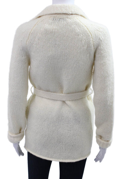Zara Womens Cardigan Collared Button Beige Wool Blend Long Sleeve Size S