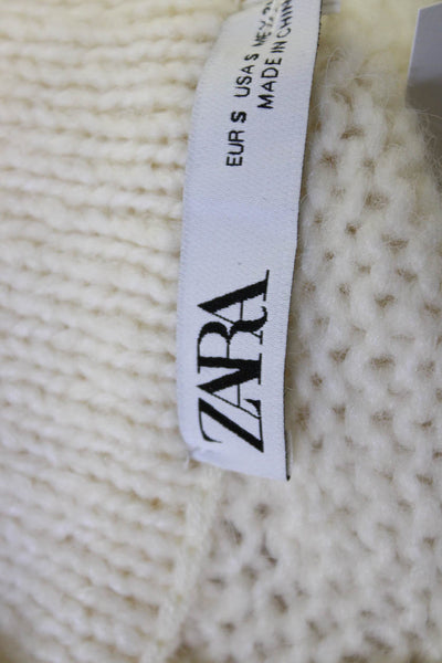 Zara Womens Cardigan Collared Button Beige Wool Blend Long Sleeve Size S