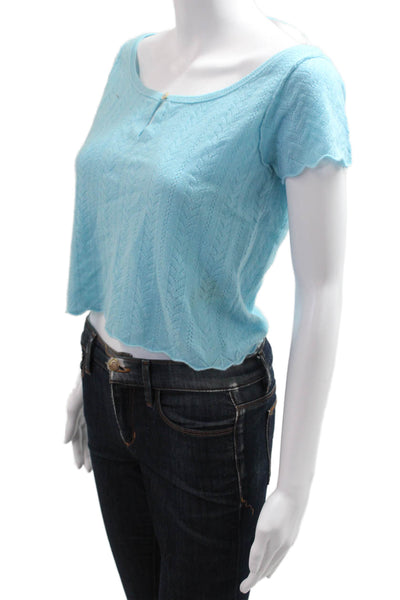 Free People Womens Cropped Cashmere Top Light Blue Short Sleeve Size S