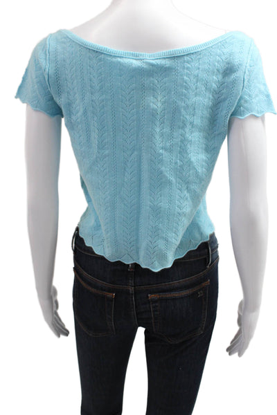 Free People Womens Cropped Cashmere Top Light Blue Short Sleeve Size S