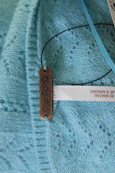 Free People Womens Cropped Cashmere Top Light Blue Short Sleeve Size S