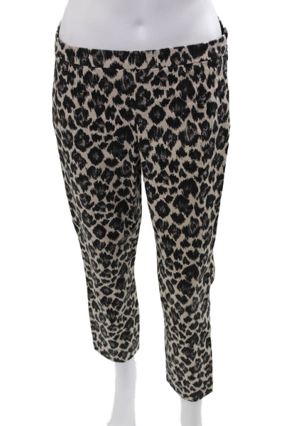 J Crew Womens Ankle Cropped Animal Print Beige Pants 97% Cotton Size 6
