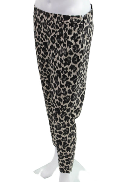 J Crew Womens Ankle Cropped Animal Print Beige Pants 97% Cotton Size 6