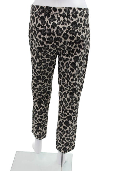 J Crew Womens Ankle Cropped Animal Print Beige Pants 97% Cotton Size 6