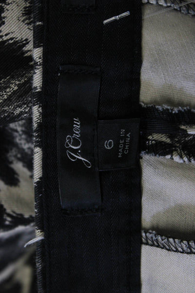J Crew Womens Ankle Cropped Animal Print Beige Pants 97% Cotton Size 6