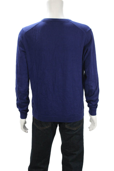 Reiss Mens Pullover V Neck Cotton Blend Sweater Blue Long Sleeve Size L