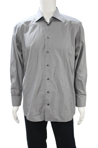Eton Mens Spread Dress Shirt Gray Cotton Geometric Standard Cuff Size 15