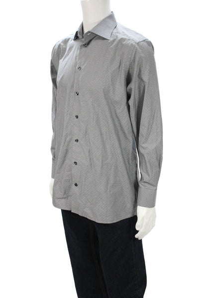 Eton Mens Spread Dress Shirt Gray Cotton Geometric Standard Cuff Size 15