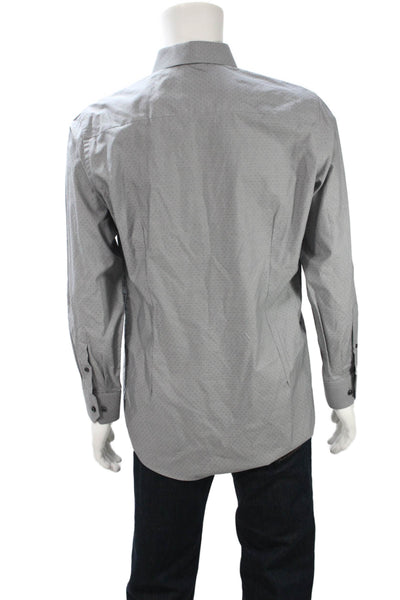 Eton Mens Spread Dress Shirt Gray Cotton Geometric Standard Cuff Size 15