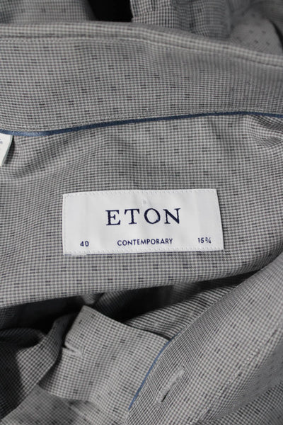Eton Mens Spread Dress Shirt Gray Cotton Geometric Standard Cuff Size 15