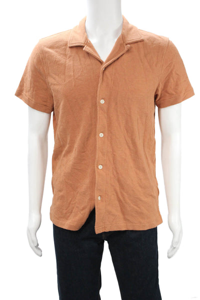 J Crew Mens Short Sleeves Button Down Shirt Orange Cotton Size Medium