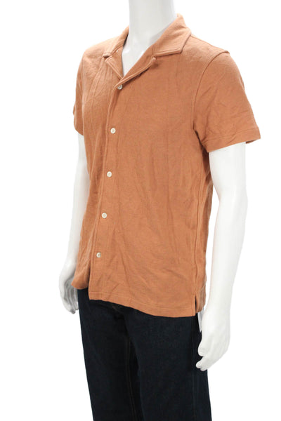 J Crew Mens Short Sleeves Button Down Shirt Orange Cotton Size Medium