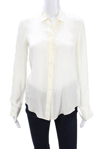 Zara Woman Womens Collared Silk Button Up Blouse Beige Long Sleeve Size XS