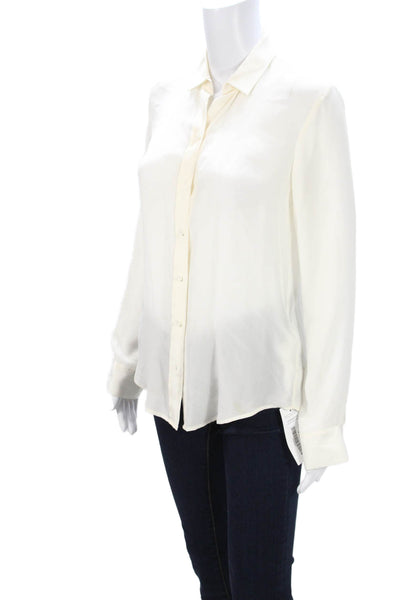 Zara Woman Womens Collared Silk Button Up Blouse Beige Long Sleeve Size XS