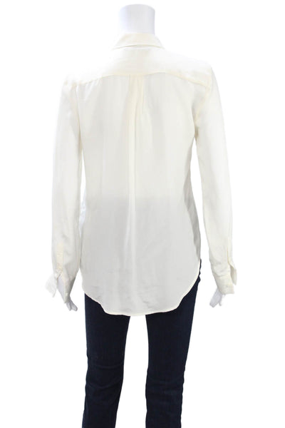 Zara Woman Womens Collared Silk Button Up Blouse Beige Long Sleeve Size XS