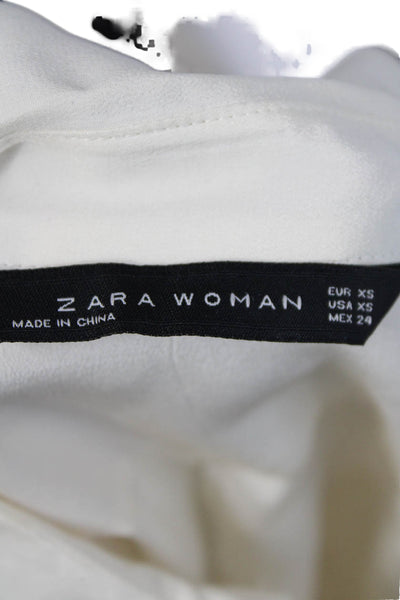 Zara Woman Womens Collared Silk Button Up Blouse Beige Long Sleeve Size XS
